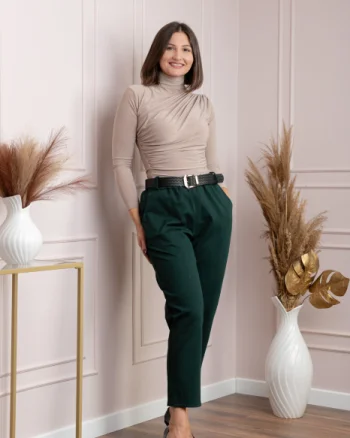 Pantaloni dama verzi cu strasuri si curea Nadine