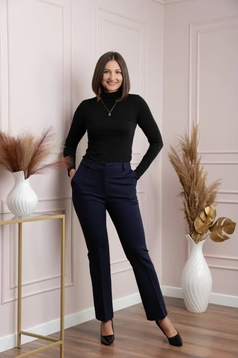 Pantaloni dama bleumarin cu croi drept Janine