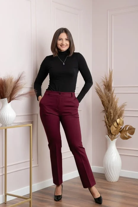 Pantaloni dama grena cu croi drept Janine