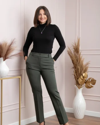 Pantaloni dama kaki cu croi drept Janine