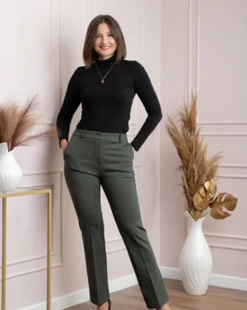 Pantaloni dama kaki cu croi drept Janine