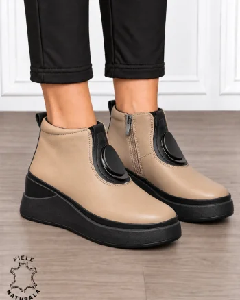 Ghete damă din piele naturală cu accesoriu metalic decorativ CRL1903 KHAKI