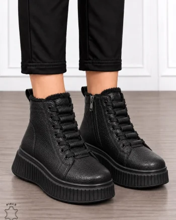 Ghete damă din piele naturală cu finisaj clasic CRL1904 NEGRU
