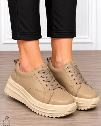 Pantofi casual din piele naturală pentru damă cu design versatil CRL1908 KHAKI