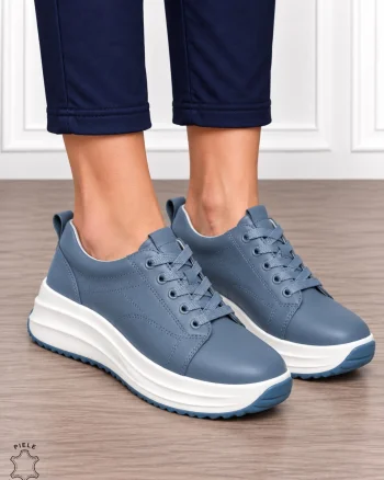 Pantofi casual din piele naturală pentru damă cu design versatil CRL1908 ALBASTRU