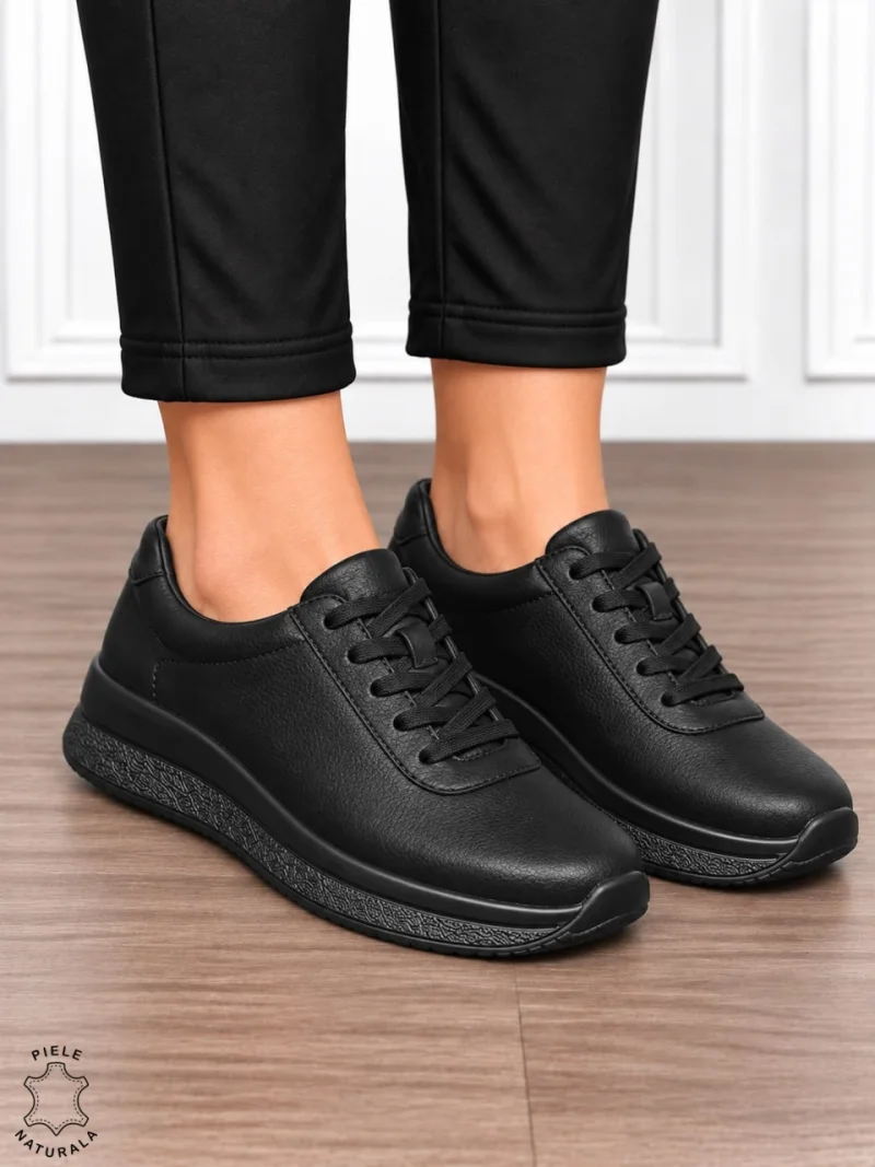 Pantofi casual din piele naturală pentru damă cu design versatil CRL1909 NEGRU