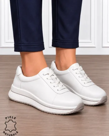 Pantofi casual din piele naturală pentru damă cu design versatil CRL1909 ALB