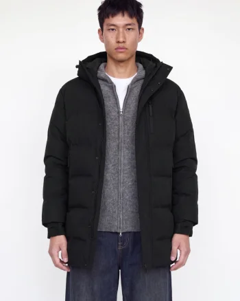 Jack & Jones Geaca lunga barbati, PUFFER, cu gluga, Regular fit, ALPHA, Negru (SELECTATI MARIMEA: S)