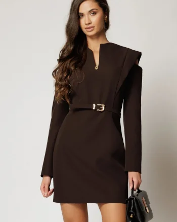 Rochie DY Fashion scurta maro cu decupaje la umeri