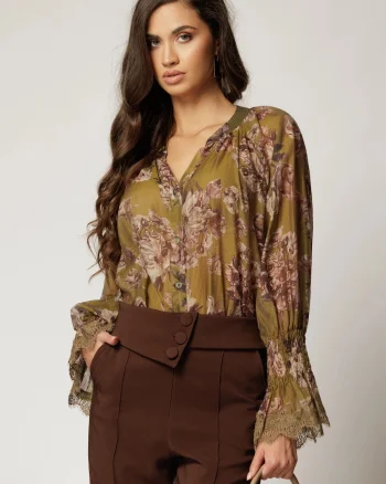 Bluza lejera lime cu imprimeuri cu inchidere cu nasturi cu adaos de tencel