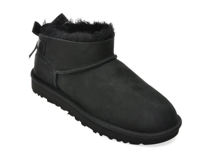 Ghete UGG negre, ULTRA MINI BAILEY BOW, din piele intoarsa
