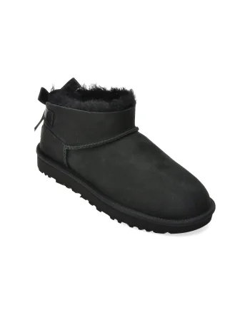 Ghete UGG negre, ULTRA MINI BAILEY BOW, din piele intoarsa